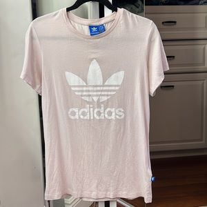 Adidas logo t-shirt sport workout top light purple pink mauve size xs